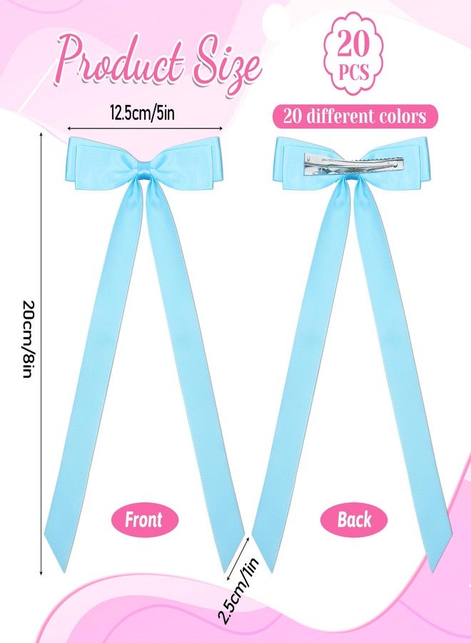 Xosjska 20 Pcs Silky Satin Hair Bows Hair Clip Ponytail Holder Accessories Slides Metal Clips French Barrette Hairs Bow with Long Tail (Long tail, Hairs Accessory, All Ages) - Image 2